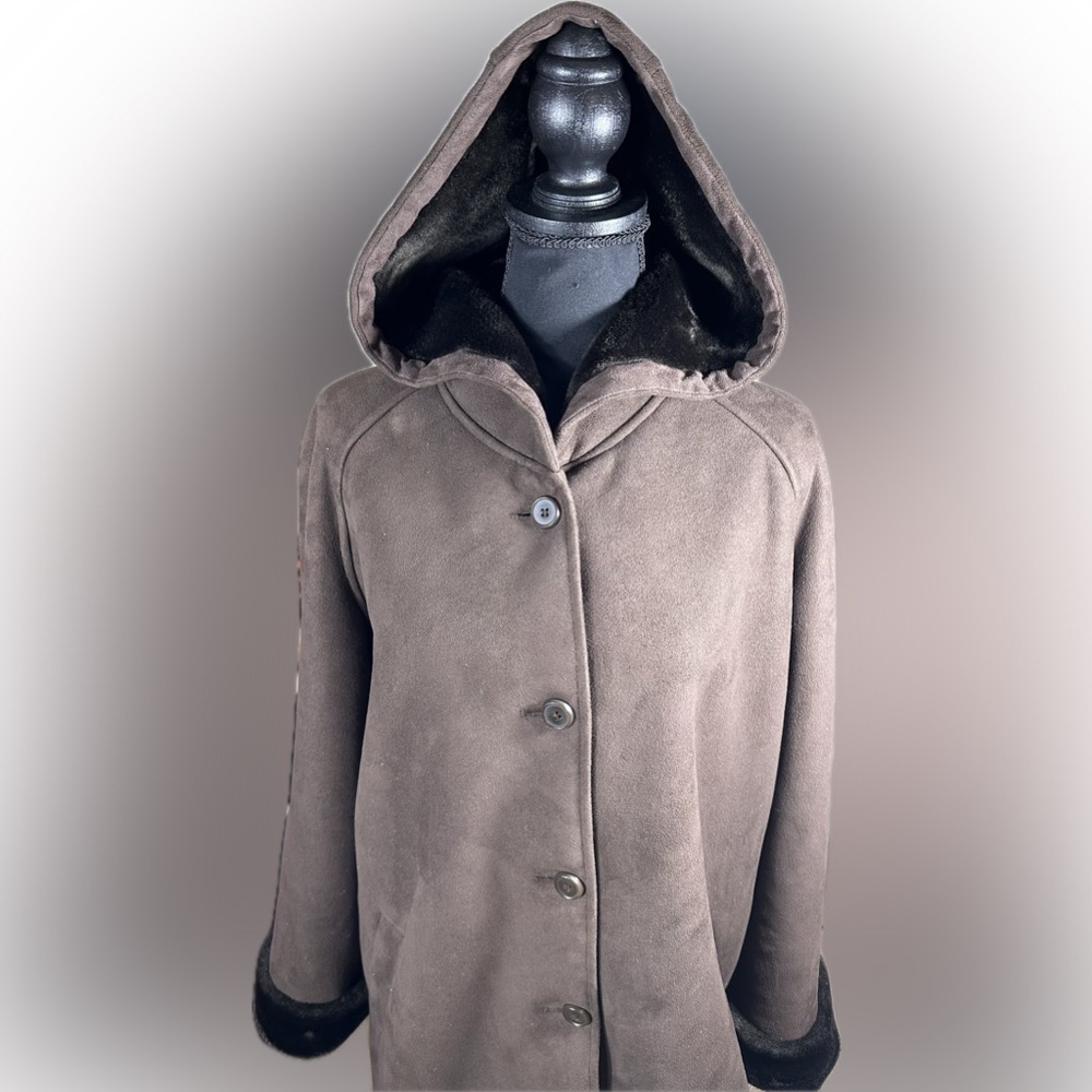 Liz Claiborne Shearling Womans 1X, Suede look & feel, Fur look & feel. Coco BRWN - Picture 2 of 11